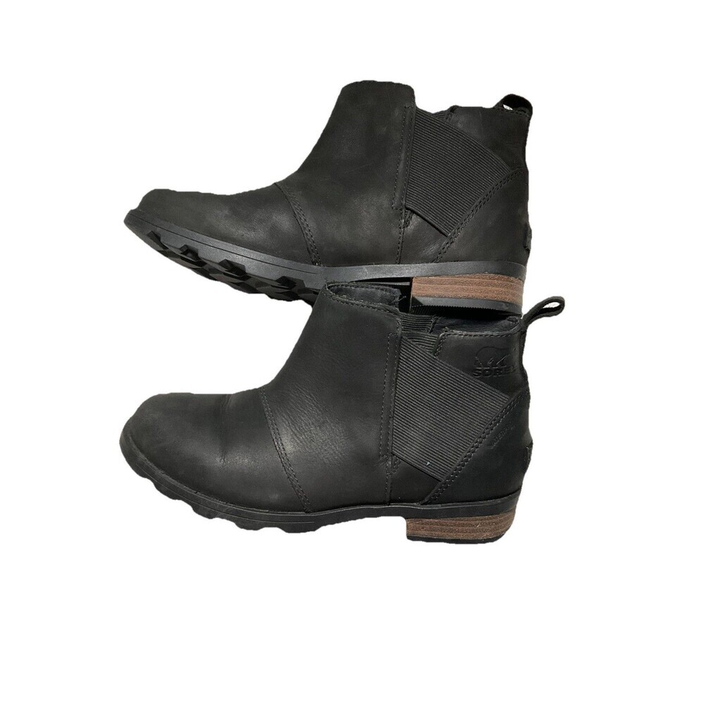 Sorel Emelie Chelsea Booties Black Leather NL2671-010 Women's Sz 8.5 (Fits 7/7.5 - Picture 2 of 7